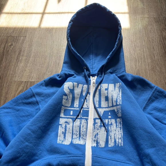 Y2K System of a Down Band Hoodie Mens Blue Full Zip Graphic Sweatshirt Logo - Picture 3 of 6
